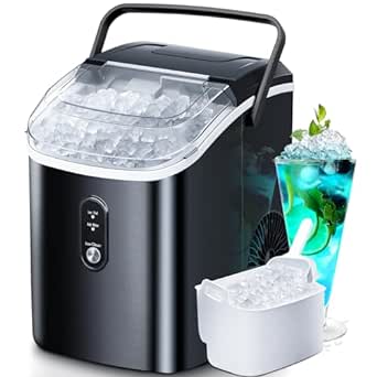 R.W.FLAME Nugget Ice Maker Countertop with Soft Chewable Pellet Ice,Pebble Portable Ice Machine with Ice Scoop, 34lbs/24 Hours, Self-Cleaning, Sonic Ice, One-Click Operation, for Kitchen,Office