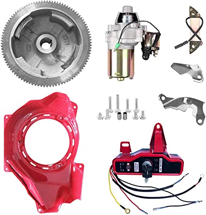 Carkio Electric Start Conversion Kit Compatible with Honda GX160 GX200 5.5HP 6.5HP Starter Motor Flywheel Key Switch Coil Ignition Fan Cover Fit
