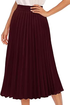 DRESSTELLS Pleated Midi Skirts for Women, Long High Waisted Chiffon Flare Casual Skirt 2024