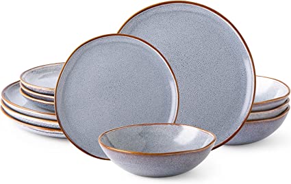 AmorArc Ceramic Dinnerware Sets,Handmade Reactive Glaze Plates and Bowls Set,Highly Chip and Crack Resistant | Dishwasher & Microwave Safe,Service for 4 (12pc)