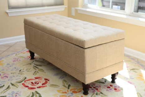 Home Life Lift Top Storage Bench with Tufted Accents Beige Fabric