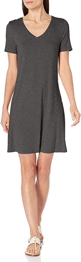 Amazon Essentials Women's Short-Sleeve V-Neck Swing Dress