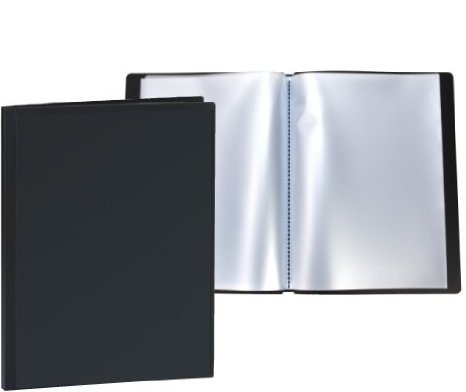 Rybond Display Book - Rigid Cover - Polypropylene - 40 Glass Clear Pockets - Personalisable With Sleeve Display - Black