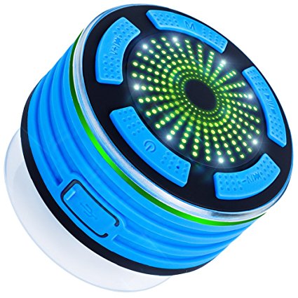 Bluetooth Shower Speaker with FM Radio, DLAND Waterproof ( IP67 Grade ) Wireless Portable Bluetooth V4.0 Speaker with Mp3 Player,Speakerphone and Multiple Color LED Light Functions