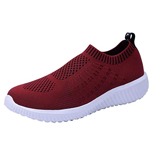 KONHILL Women's Lightweight Casual Walking Athletic Shoes Breathable Mesh Work Slip-on Sneakers