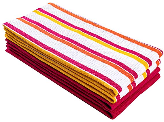 Glynniss Dish Towels Soft and Absorbent Kitchen Striped Dishcloths 100% Cotton Classic Tea Bar Towels (18 x 28 Inches, Set of 4)