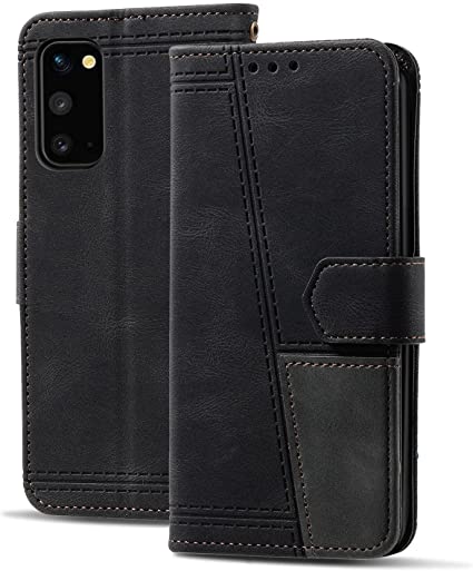 KKEIKO Case for Galaxy S20, Wallet Case for Samsung Galaxy S20, PU Leather Magnetic Cover with TPU Shockproof Interior Bumper, Black