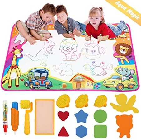 dmsbuy Aqua Drawing Mat - Large Kids Painting Writing Doodle Board Toys - Colorful Aqua Magic Mat Bring Magic Pens Educational Toys Gift for Age 3 4 5 6 7 8 9 10 Year Old Toddlers Girls Boys