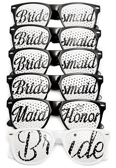 Bridal Bachelorette Party Favors - Wedding Kit - Bride & Bridesmaid Party Sunglasses - Set of 6 or 9 Pairs - Themed Novelty Glasses for Memorable Moments & Fun Photos (6pc Set, Black & White)