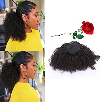 Loxxy Afro Kinky Curly Hair Piece Clip-In 4A 4B Kinkys Curly Human Hair Ponytail Drawstring Natural Ponytail Extension For Black Women With Natural Black Curly Human Hair Ponytail Extension 10 Inch
