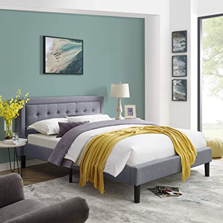 Classic Brands Mornington Full Upholstered Headboard and Bed Frame, Grey