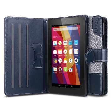 Fire 7 2015 Case,ULAK Slim 360 Degrees Rotating Shell Cover Swivel Stand for Amazon Fire 7 Tablet with SD Memory Card Slot (Only fit Fire 7 inch Display 5th Generation 2015 Release) Navy Blue