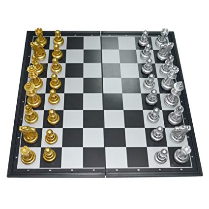 ZCQS 12.6'' Square Golden/Silver Folding Magnetic Chess Set Chess Pieces Chessboard Hips Gifts