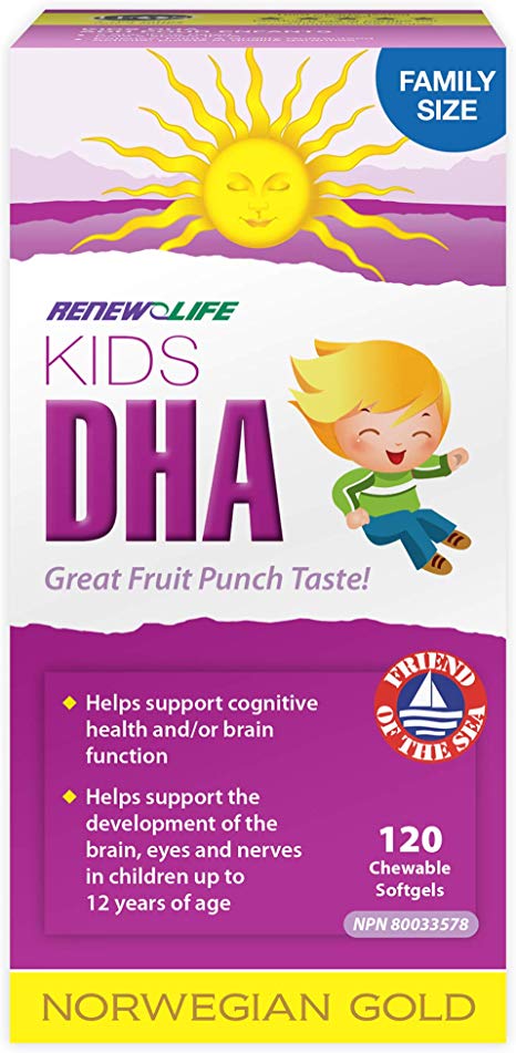 Renew Life Kids DHA Norwegian Gold, Fish Oil, Daily Vitamin and Omega 3, 120 Count