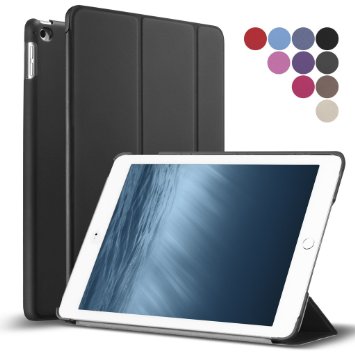 iPad Air 2 Case ROARTZ Black Slim Fit Folio Smart Case Premium Rubber Coated Cover Non Slip Surface with Auto WakeSleep for Apple iPad Air 2 2G Retina Display Released on 2014 ONLY