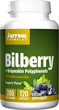 Jarrow Formulas Bilberry and Grapeskin Polyphenols 280 mg, Supports Vision, 120 Capsules