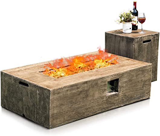 Giantex 2-Piece Propane Fire Pit Table Set with 20 Gallon Tank Side Table, 48 Inchx27 Inch 50,000 BTU Rectangular Fire Table, Waterproof Cover, Outdoor Furniture