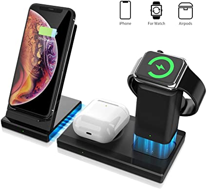 WAITIEE Wireless Charger,3 in 1 Qi-Certified 10W Fast Charging Stand,Detachable and Magnetic Wireless Charging Stand for Apple WatchSeries 5/4/3/2/1, AirPods Pro 2/3, iPhone 11/11 Pro Max/X/XS/XR/Xs M