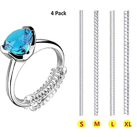Ring Size Adjuster for Loose Rings Invisible Transparent Silicone Guard Clip Jewelry Tightener Resizer 4 Sizes Fit Almost Any Ring 4 Pack