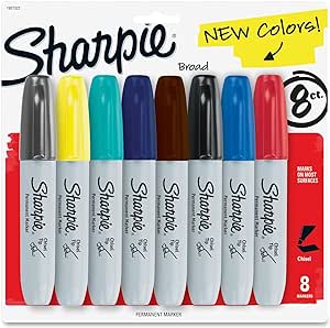 Sharpie Permanent Marker, Chisel Tip, Assorted Colors, Set of 8