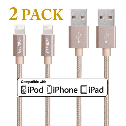 iPhone Charger, GEENKER 2Pack 3ft Lightning Cable 8pin Nylon Braided Charging Cable USB Syncing Cord for Apple iPhone SE/6S/6S Plus/6/6 Plus/5S/5/5C/iPad Mini/Air Compatible With IOS 9 (Gold)