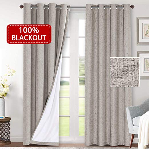 100% Blackout Curtains for Living Room 2 Panels Waterproof Rich Primitive Linen Look Curtain with Thermal Insulated White Liner Window Curtains and Drapes for Bedroom(52 x 96 Inches, Taupe)