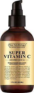 New York Biology Vitamin C Serum for Face and Eye Area - Highest Professional Grade with L Ascorbic Acid - 1 oz
