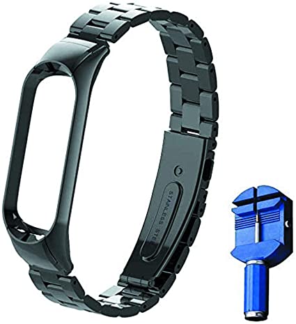 OLLIVAN for Xiaomi Mi Band 5 Strap, Mi Band 5 Metal Wristbands, Replacement Straps Bracelet Spare Wristband Accessories Adjustable Wrist Straps for Xiaomi Mi Band 5 (No Tracker) (Black)