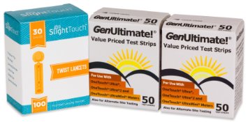 GenUltimate Blood Glucose Test Strips For Use with One Touch Ultra Meters - 2 Pack With 100 Slight Touch Lancets