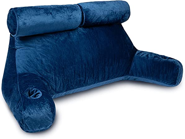 Milliard Double Reading Pillow with Shredded Memory Foam, Great as Backrest for Books or Gaming with Removable Cover-Two Person Sit Up Pillow (Navy Blue)