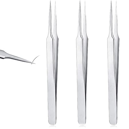 3 Pieces Ingrown Hair Tweezers Stainless Steel Splinter Tweezers Pointed Blackhead Remover Precision Eyebrow Tweezers for Facial Hair, Ingrown Hair, Splinter and Blackhead Remover (Silver)