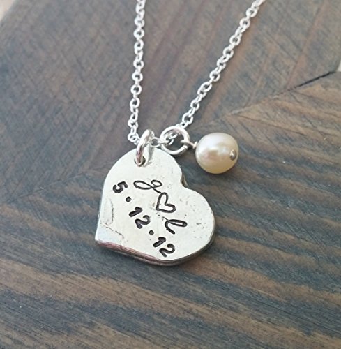Personalized Necklace with Initials and Date // Anniversary Necklace // Hand Stamped Jewelry // Hand Stamped Necklace