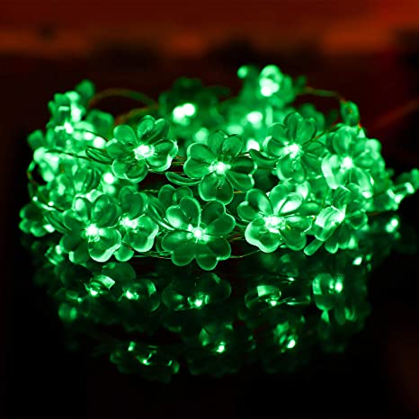 Cooraby 13.1 Feet 40 St. Patrick's Day Shamrocks String Lights Battery Operated with 8 Flash Modes, Remote and Timer for Christmas, Spring, Wedding, Birthday, Patio, DIY Home Party Decoration