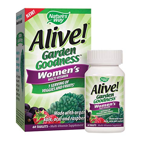 Nature's Way Alive! Garden Goodness Women's Multivitamin, Veggie & Fruit Blend (1400mg per Serving), Made with Organic Kale, 60 Tablets