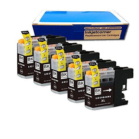 Inkjetcorner 5 BLACK Compatible Ink Cartridges   Chip for Brother LC203 BK LC203XL MFC-J460DW, MFC-J480DW, MFC-J485DW, MFC-J680DW, MFC-J880DW, MFC-J885DW