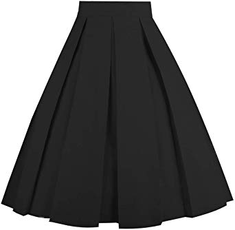Dresstore Vintage Pleated Skirt Floral A-line Printed Midi Skirts with Pockets