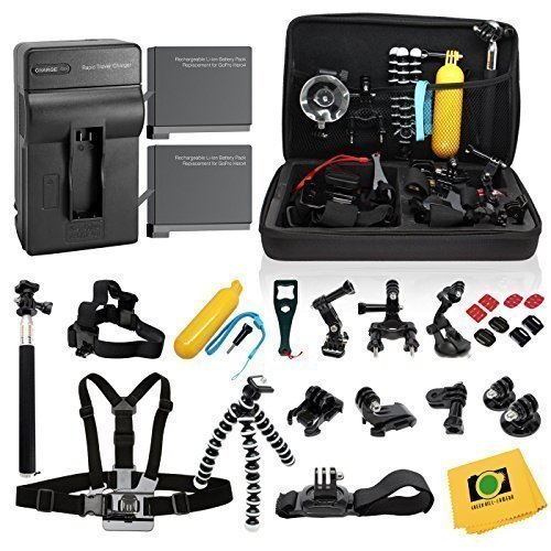 GHC Complete Kit for GoPro Hero4 Black or silver 2 Batteries Charger  30pcs accessories Kit Outdoors Bundle for Hero 4 2 batteries Charger Head and Chest Straps Grip Tripod Suction Cup ampMore