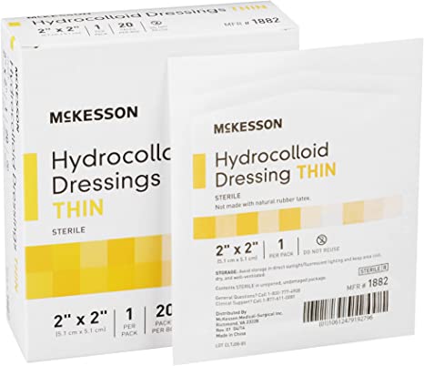 McKesson Hydrocolloid Dressing, Sterile, Thin, 2 in x 2 in, 20 Count, 1 Pack