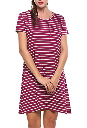 Kancystore Women's Tunic Swing T-Shirt Dress Short Sleeve Striped Mini Dress