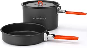 Odoland Camping Cookware Kit, Non-Stick Lightweight Camping Pot and Fry Pan Set with Mesh Bag for Camping, Backpacking, Outdoor Cooking Picnic