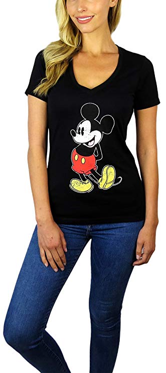 Disney Womens Mickey Mouse Stand V-Neck Tee