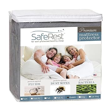 SafeRest Mattress Protector - Waterproof Mattress Cover for Bed - Breathable, Noiseless & Hypoallergenic Soft Fitted Washable Mattress Encasement|Bed Protector 60" x 78"- Queen, Grey