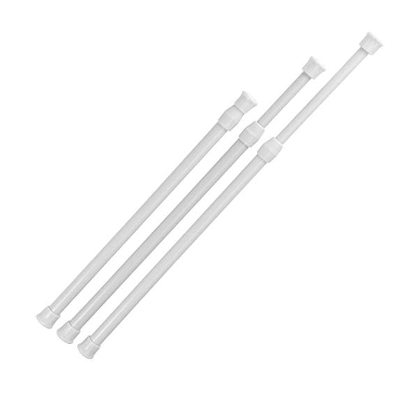 AIEVE Tension Rod,Tension Curtain Rod,3 Pack Adjustable Spring Tension Rods Cupboard Bars for Windows,Wardrobes,11.7 to 20.5 Inches (White)