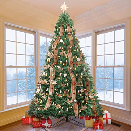 KINGSO 9ft Artificial Christmas Tree Large Spruce Hinged Full Christmas Trees Xmas Pine Tree for Home Office Party Holiday Decorations with Metal Foldable Stand, 2800 Branch Tips