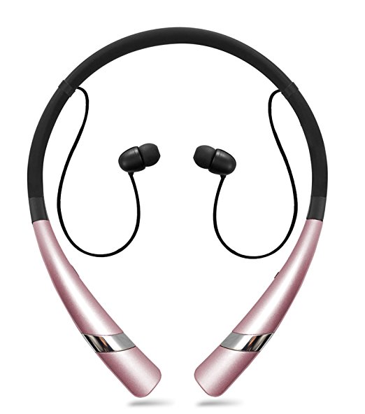 Wireless Headphones, Stoon HV960 Sweatproof V4.0 Bluetooth Neckband Headset Sports In-Ear Earbuds Noise Cancelling Stereo Earphones with Microphone 7 Hours Music Time and Magnetic Holder (Pink)