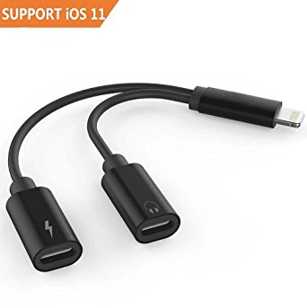 Lightning to Lightning Adapter for iPhone 7Plus/8Plus, ANCHENLE 2 in 1 Double Lightning Headphone Jack Adapter [Music   Charger   Calling] Audio Splitter Charging Converter for iOS 10.3(Black)