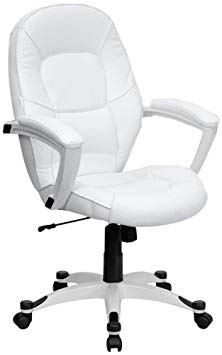 Flash Furniture Mid-Back White Leather Executive Swivel Chair with Arms