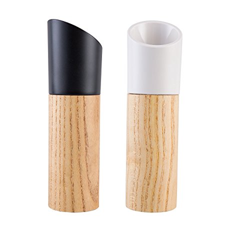 GRACE Wood Salt and Pepper Grinder Set of 2-Salt and Pepper Shakers with Adjustable Ceramic Rotor-Pepper Mill and Salt Mill By