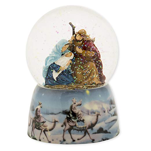 Holy Family and Three Kings 5 inch Musical Water Globe Nativity Plays Tune Silent Night
