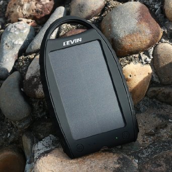Levin IT-SPC-1 7000mAh Solar Charger Battery Bluetooth Shutter Dual USB Port 5V 21A Rain-Resistant - Black